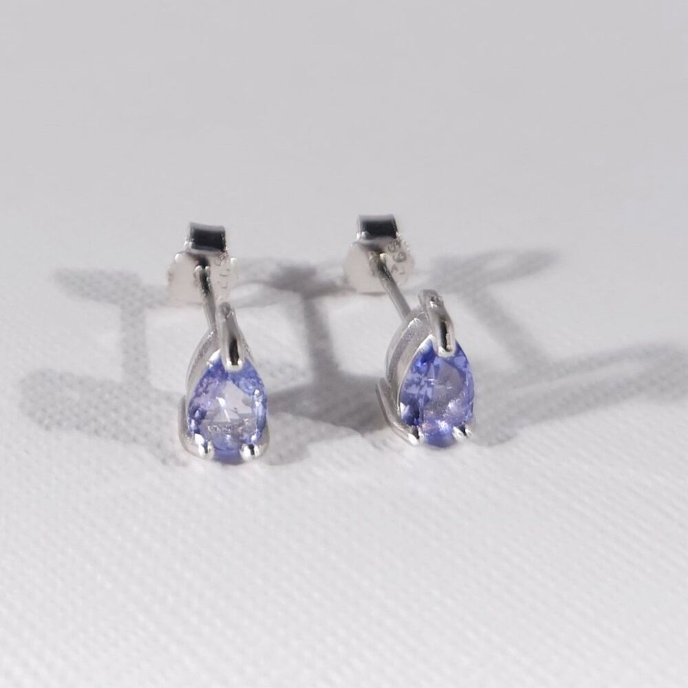 Tanzanite Pear Earrings Sterling Silver